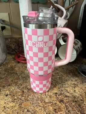 Cirkul Pink Checkerboard Travel Mug with Handle